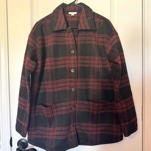 NWOT J. Jill Red and Black Plaid Medium Jacket Coat